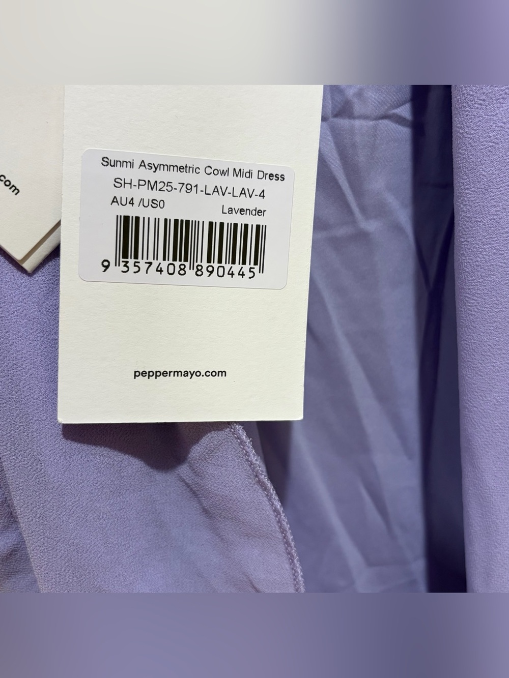 NWT Peppermayo Sunmi Asymmetric Cowl Midi Dress in Lavender Purple - Size XXS - Picture 6 of 10